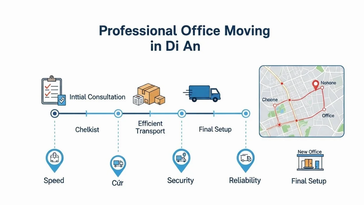 Chuyển văn phòng trọn gói Dĩ An đảm bảo an toàn, tiết kiệm thời gian