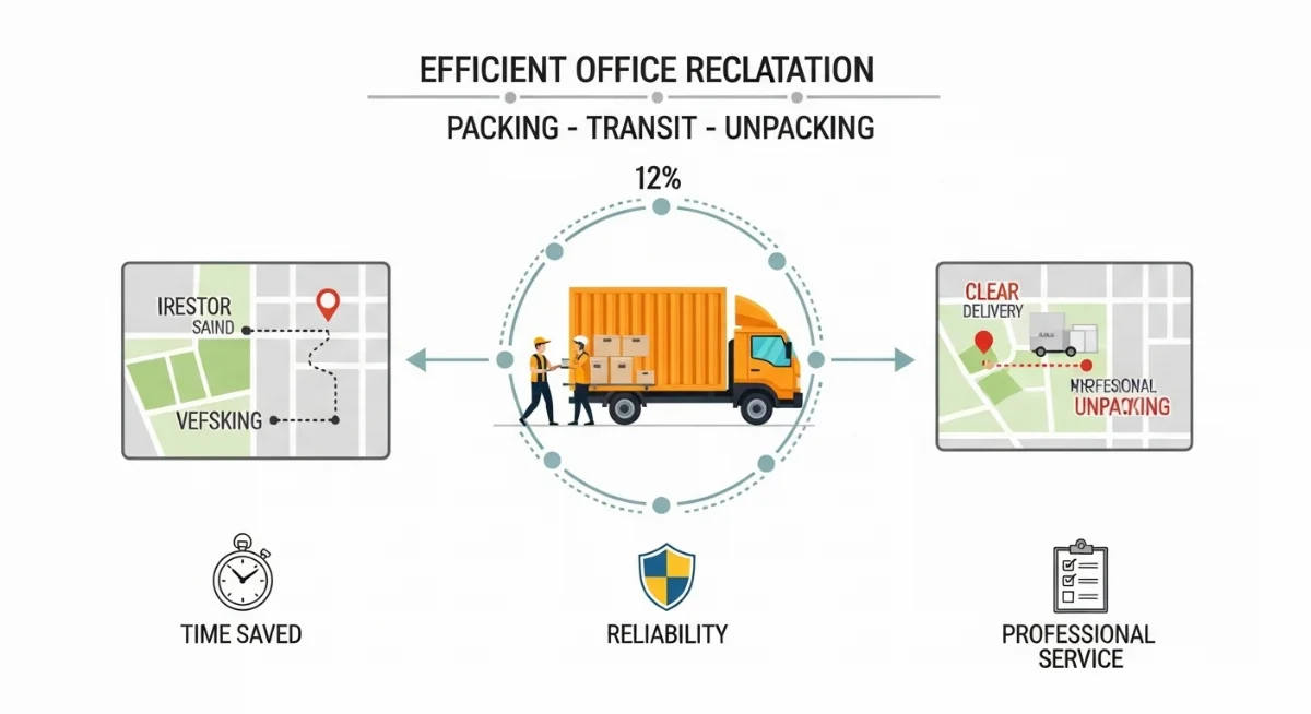 Công ty chuyển văn phòng đang vận chuyển đồ đạc qua hành lang một cách gọn gàng