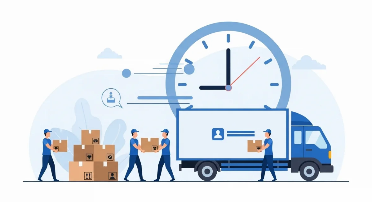 Đội ngũ nhân viên chuyển văn phòng đang vận chuyển đồ đạc lớn cẩn thận