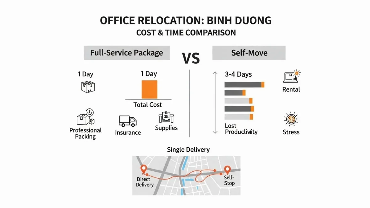 Dịch vụ chuyển văn phòng trọn gói tại Bình Dương đang vận chuyển thiết bị văn phòng