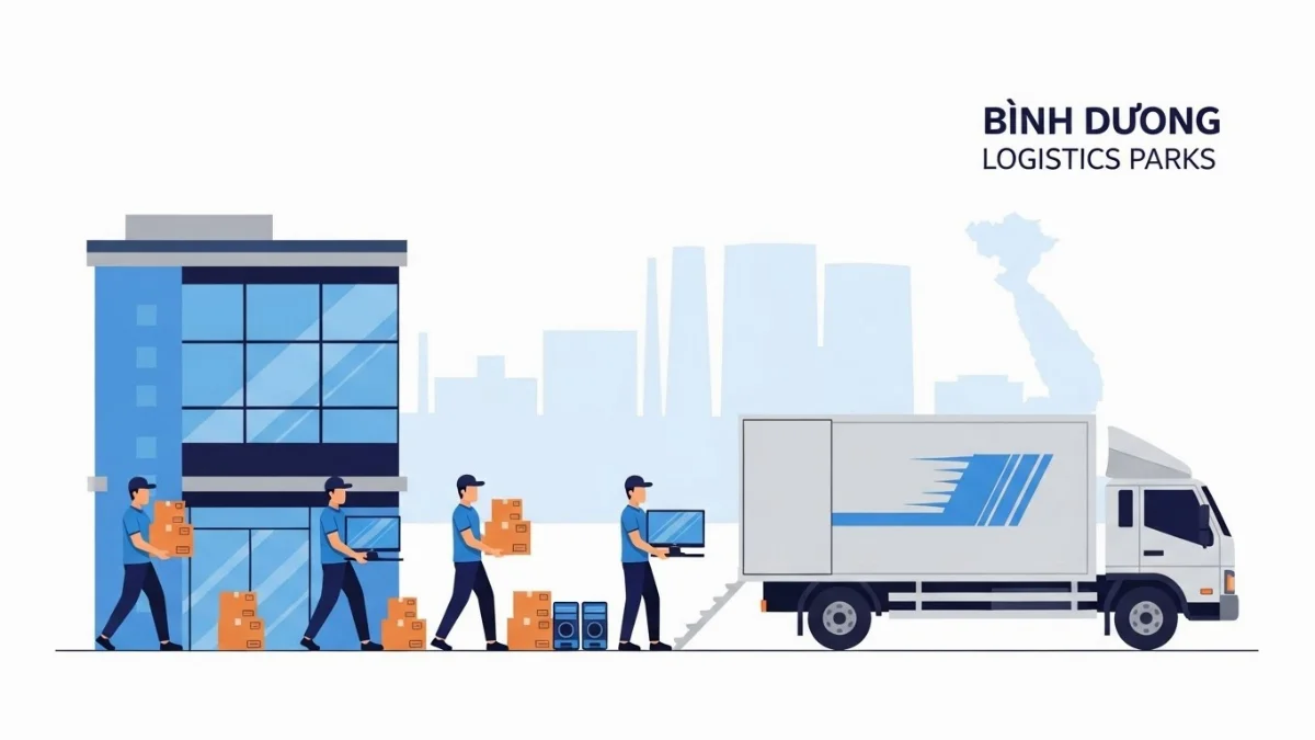 Công nhân vận chuyển đồ đạc từ văn phòng cũ ra xe tải