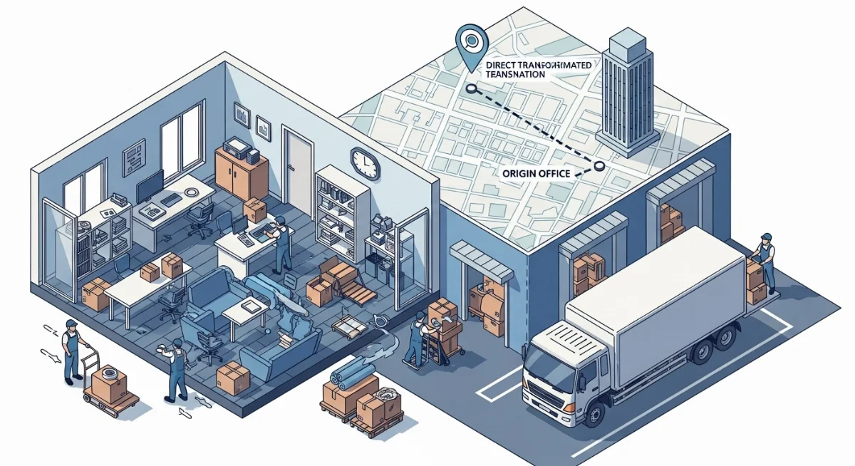 Đội ngũ nhân viên chuyên nghiệp đang sắp xếp và lắp đặt nội thất văn phòng mới