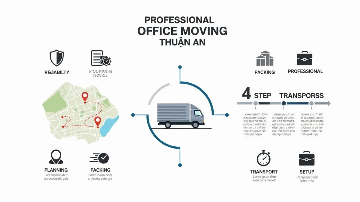 Xe tải chuyên dụng cho dịch vụ dọn văn phòng Thuận An hiện đại.