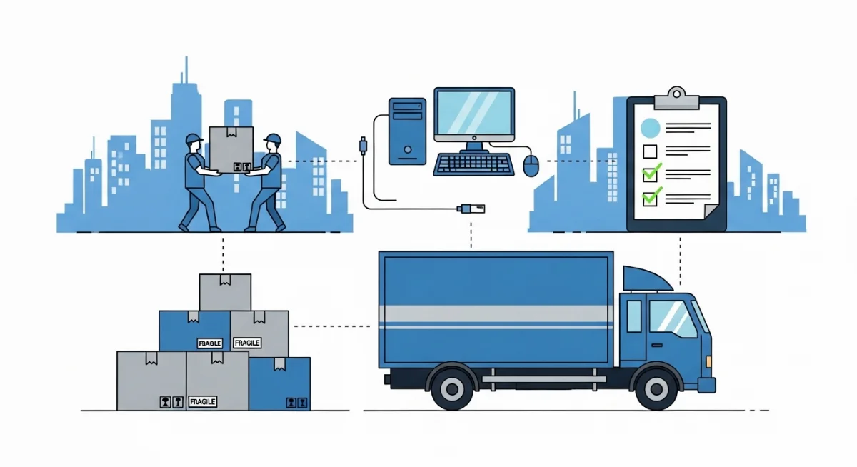 Hình ảnh các hộp carton được dán nhãn cẩn thận để vận chuyển văn phòng