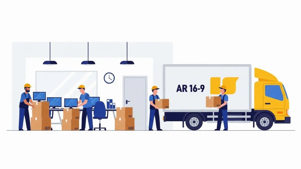 Nhân viên công ty chuyển văn phòng đang đóng gói tài liệu cẩn thận