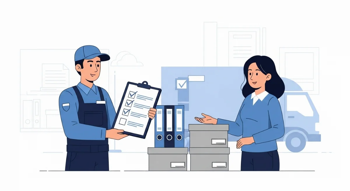 Hình ảnh thùng tài liệu được dán nhãn rõ ràng theo phòng ban