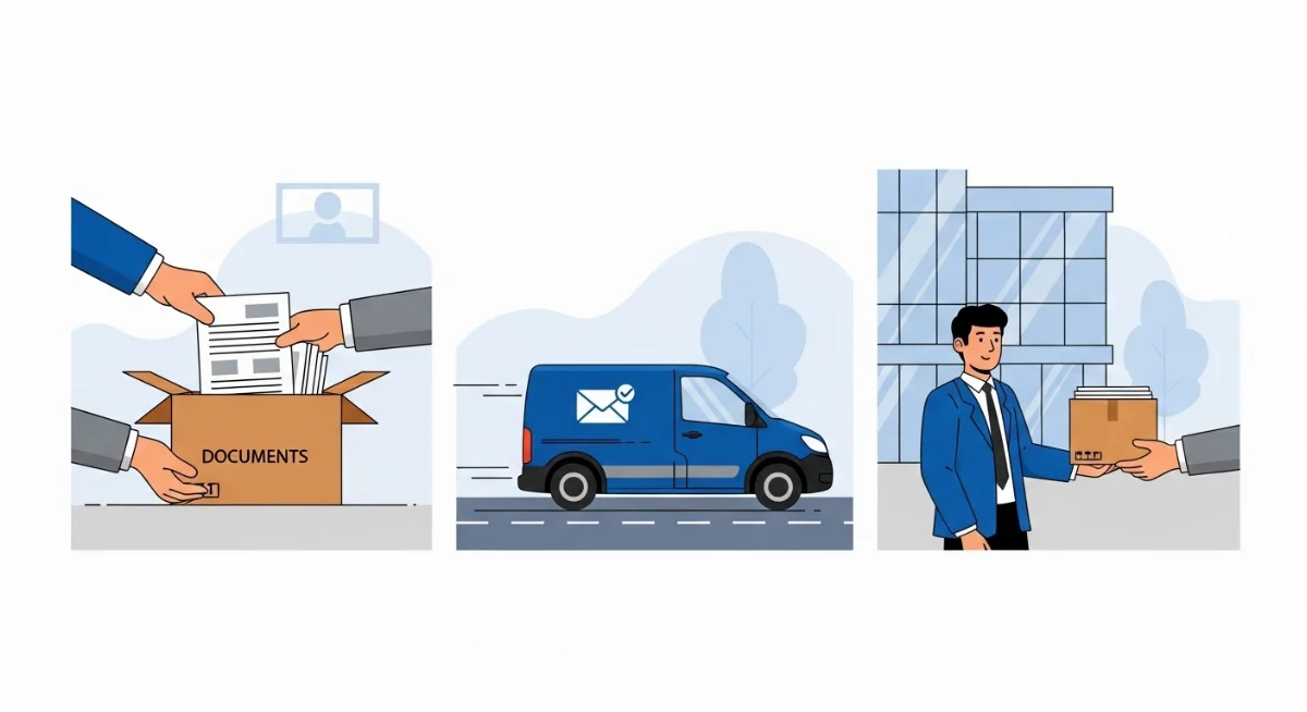 Hình ảnh thùng carton được dán nhãn cẩn thận khi đóng gói hồ sơ