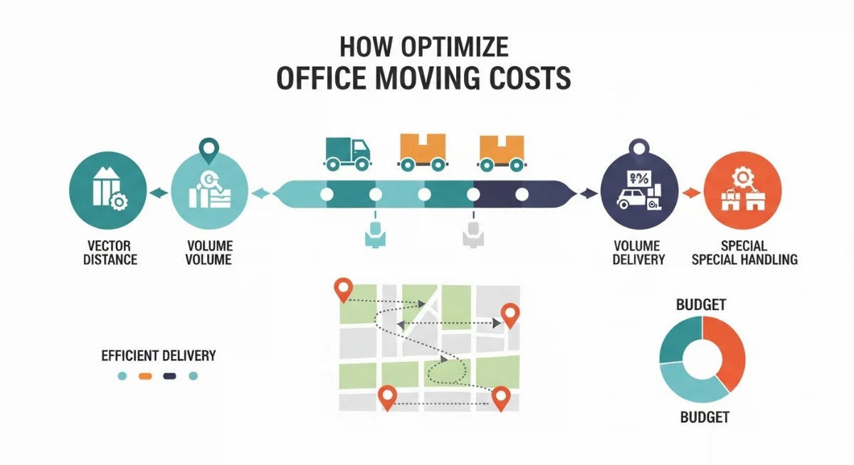 Đồ đạc văn phòng được sắp xếp gọn gàng trong xe tải chờ vận chuyển, thể hiện sự chuyên nghiệp