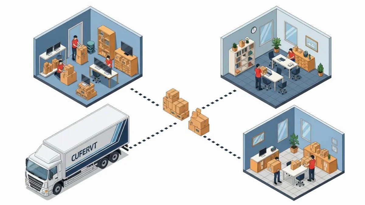 Đội ngũ nhân viên chuyển văn phòng chuyên nghiệp đang làm việc
