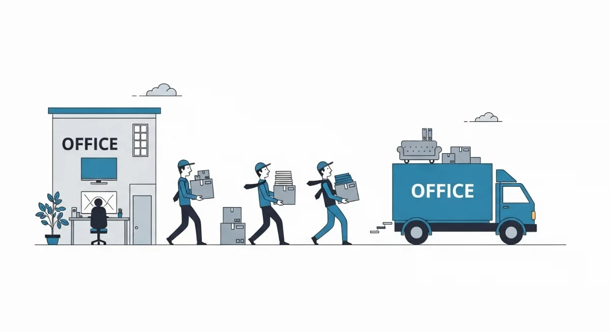 Đội ngũ nhân viên chuyển văn phòng chuyên nghiệp đang đóng gói hồ sơ doanh nghiệp