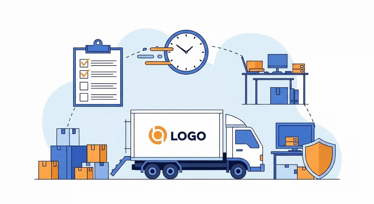 Xe tải chuyển văn phòng chuyên dụng đang di chuyển trên đường phố