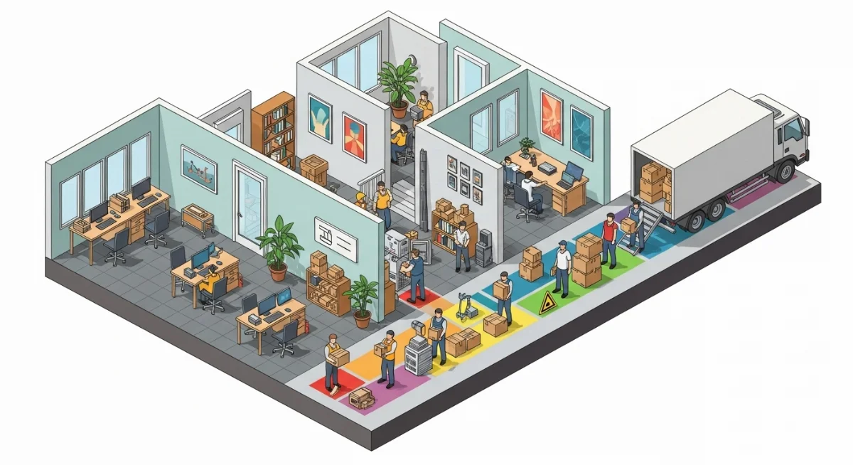 Xe tải chuyên dụng đang vận chuyển đồ đạc văn phòng lớn