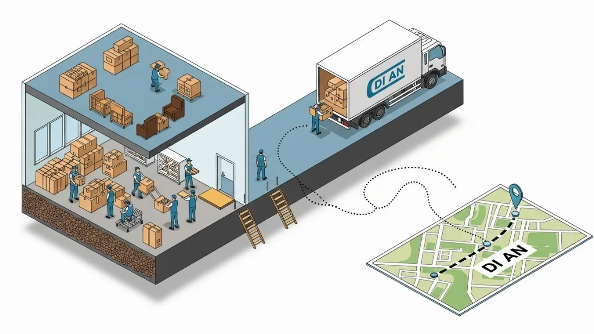 Nhân viên đang lắp đặt lại nội thất văn phòng mới nhanh chóng