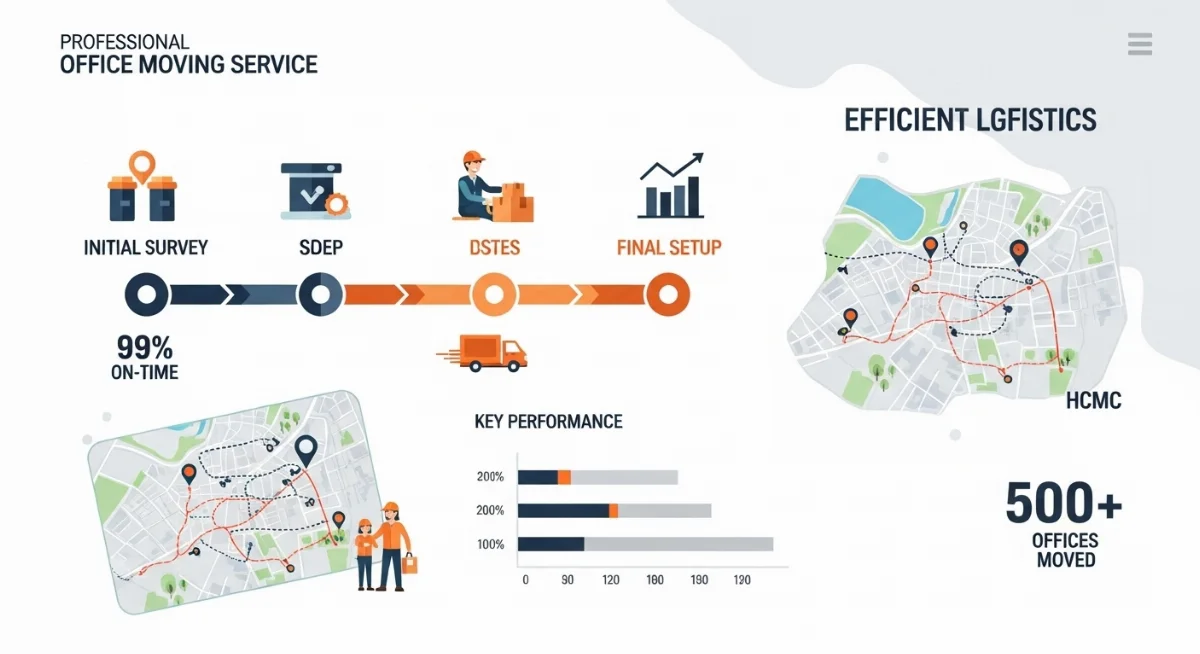 Hình ảnh nhân viên đang bốc xếp cẩn thận thiết bị văn phòng lên xe tải chuyển dọn