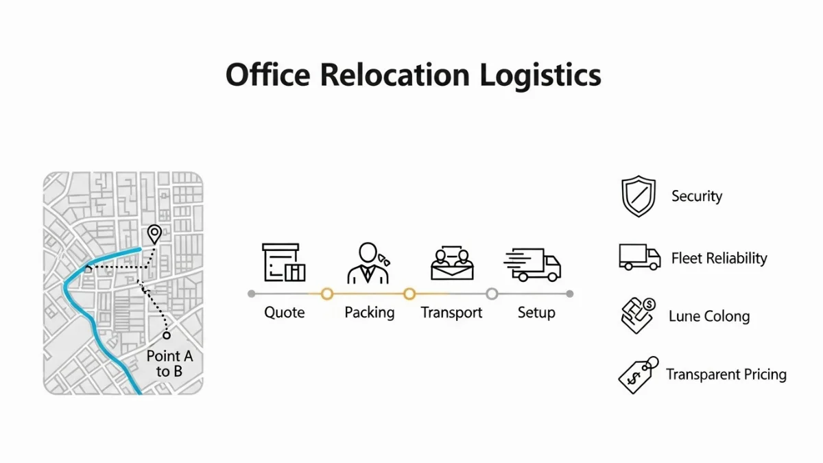 Xe tải chuyên dụng đang vận chuyển đồ đạc văn phòng lớn