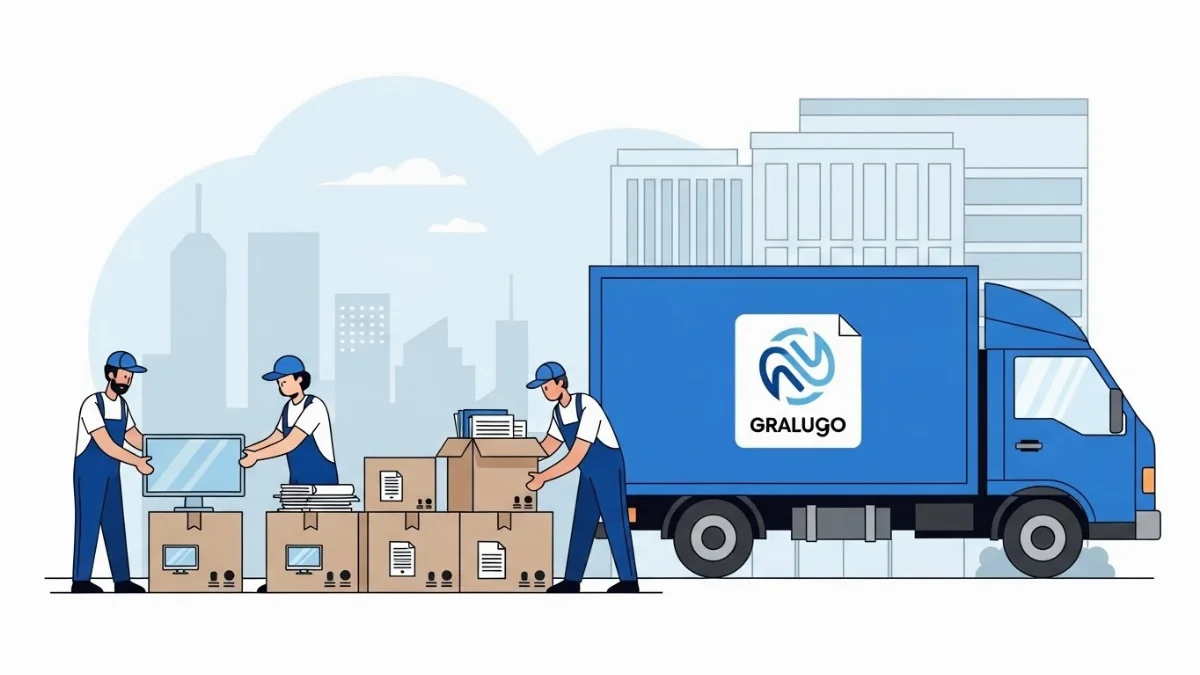 Nhân viên công ty chuyển văn phòng chuyên nghiệp đang đóng gói hồ sơ cẩn thận